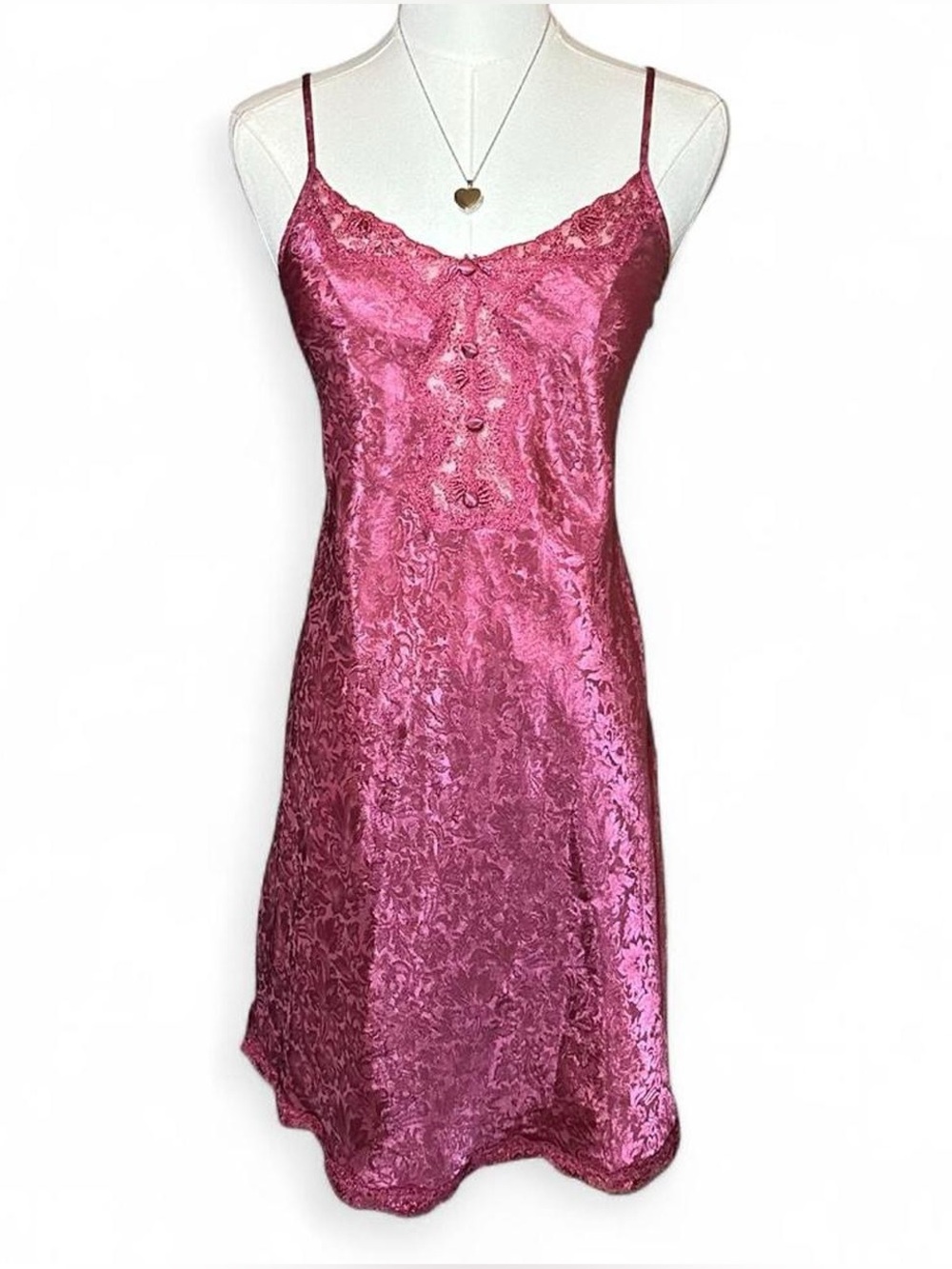 90s Vintage Jaclyn Smith Fuchsia Lace Satin Slip Dress Romantic Coquette Fairy